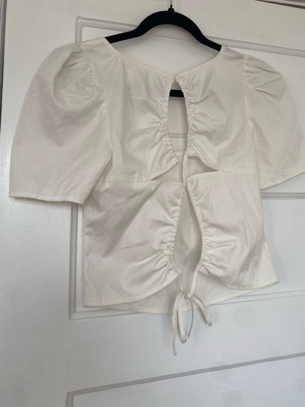 Open Edit cotton puffed sleeve tie back top